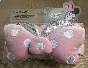 Minnie Mouse Plushie Spa Headband Silver Sequin Ears and Signature Bow